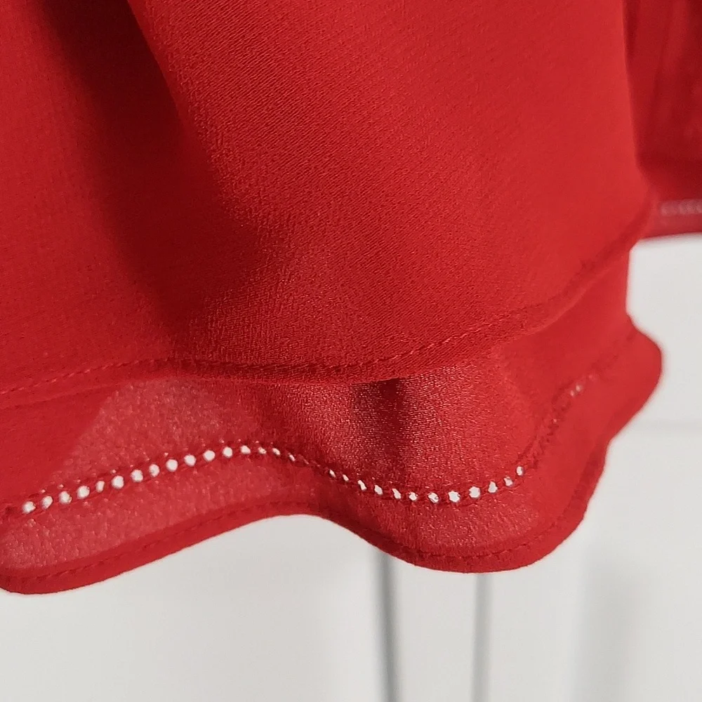 WHBM Top, Sz XL, Sleeveless, Sheer Chiffon Over Tank, Brick‎ Red, Tassels, Lace